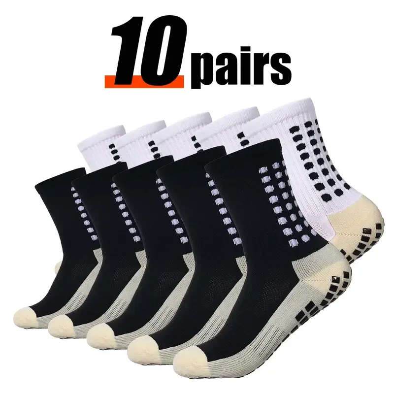 AMLANG Non Slip Soccer Grip Socks 10 Pairs for Men Women - Pilates Athletic Grippy Socks Yoga Socks with Grips for Indoor & Outdoor Activities - Gripsock