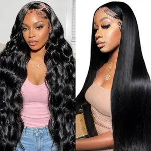 [Combo Deep,Body,Straight sale] 2 wig" 13x4 Body Wave Hair Lace Front Wigs + 13x4 Deep wave Human Hair Hair PrePlucked HD Transparent Lace Frontal HumanHair Wigs 180% Density