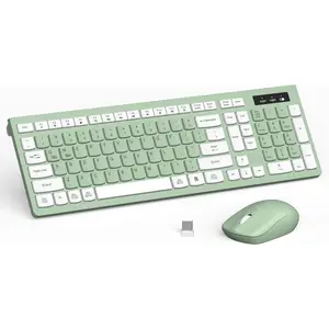 Keyboard and  Combo, Full-Sized  Keyboard and Adjustable DPI , 2.4GHz USB Receiver, Silent Keyboard and  for PC, Windows, , Desktop, Laptop (Avocado Green)