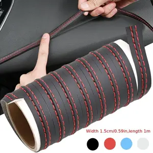 Automotive interior trim line Self-adhesive instrument panel Leather trim line Red and blue DIY braided strip Car Interior Decor Width 1.5cm/0.59 inches, Length 1m (39.37 inches)