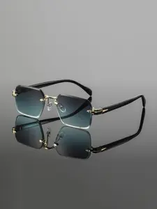 Men's Metal Square Frameless Glasses, Vintage Artistic Simple Luxury Fashion Eyewear, Suitable for Daily Commute, Reception, Party Wear, Trendy Shades