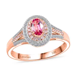 AAA  Spinel VS Luxuriant Lab Grown Pink and White Diamond 0.90 ctw Majestic Blush Ring in 10K Rose Gold Size 8 Christmas Gifts