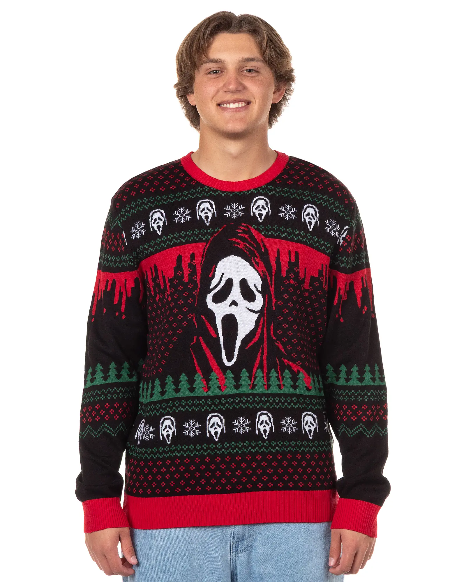 Men's Ghost Face Casual Ugly Sweater - Menswear, Soft Round Neck Christmas Knit Holiday Pullover, Breathable