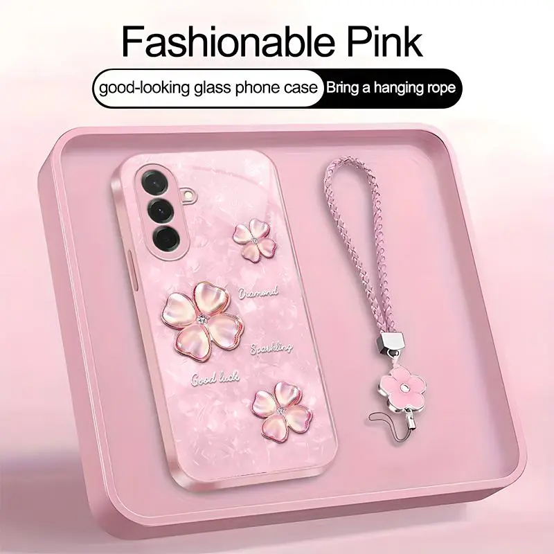 Suitable for [Galaxy A36] high-end women's phone case🤩，a beautiful four-leaf clover lanyard is included🍀, simple high quality, high grade performance，a variety of colors are available for you to choose from YM99