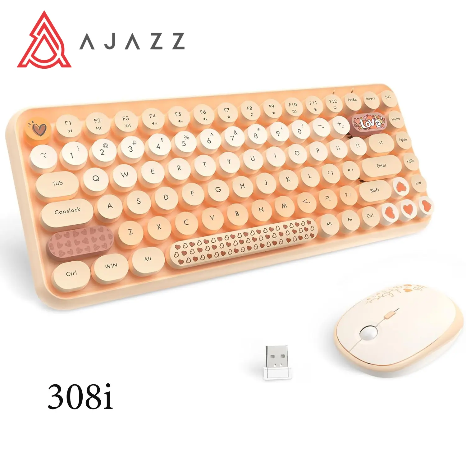 AJAZZ 308i Silent Mechanical Keyboard & Mouse Bundle, 2.4G USB Receiver, Compact 84-Keys, Cute Retro Round Colorful Cartoon Keycaps, 1600 DPI, Ergonomic Design for PC/Mac (Bundle Keyboard & Mouse Combos)