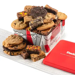DAVID'S COOKIES Fresh Baked Assorted Flavors Gift Tin - Sweet Chocolate, Peanut Cookie, Brownie and Crumb Cake