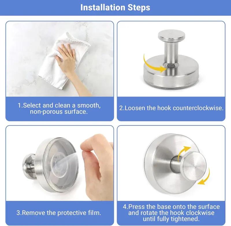 Stainless Steel Suction Cup Hooks No-Drill No-Damage Vacuum Suction Hooks for Kitchen Bathroom Bedroom Essentials 15 lbs Capacity Matte Black Organiser