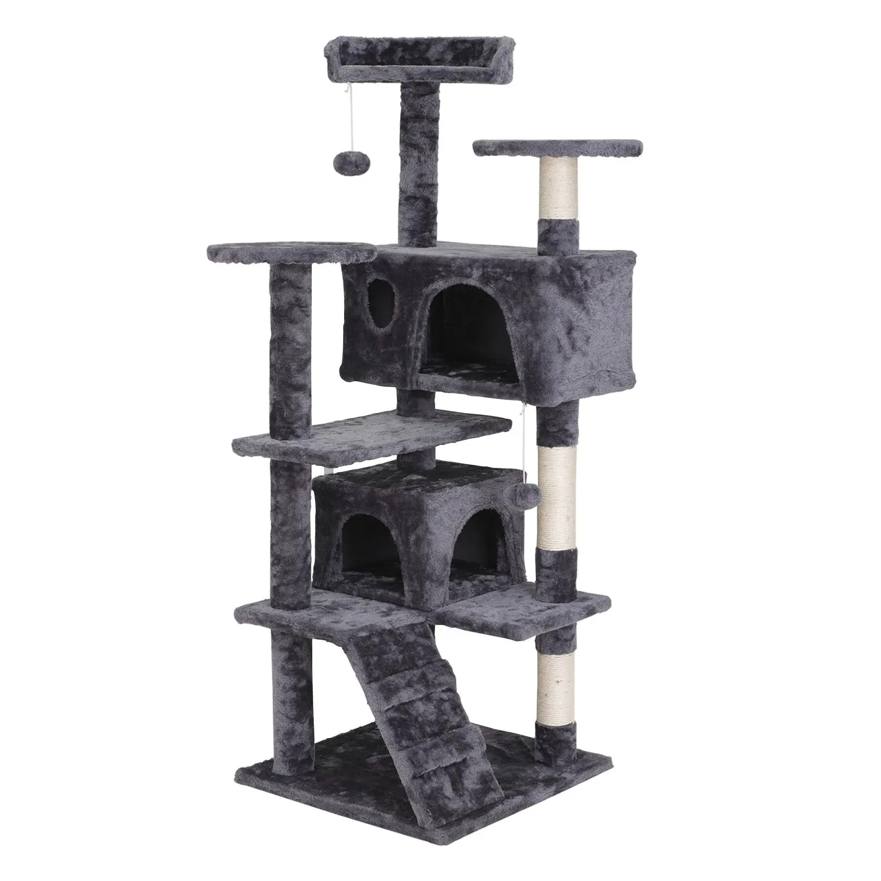 Pet Republic 55"H Multi-Level Soft Fabric Cat Tree Kitten Condo with Natural Sisal Scratcher, Vertical Scratcher, Climbing Structure, Safe Perches, Gray