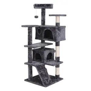 Pet Republic 55''H Multi-Level Soft Cat Tree Condo Cat Tower W/Scratching Posts & Top Perch, Gray