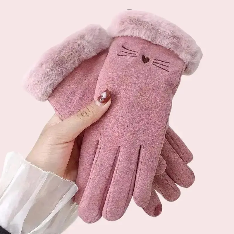 Gloves Autumn Winter Cute Furry Warm Mitts Full Finger Mittens Women Outdoor Sport Female Gloves One Size Gifts