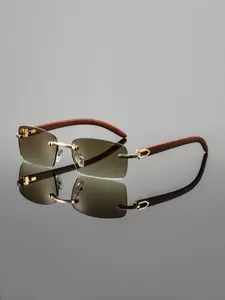 Men's Gradient Metal Frameless Eyeglasses, Casual Fashion Business Style, Unisex Decorative Lens, All Seasons Wear, Trendy Beach Eyewear