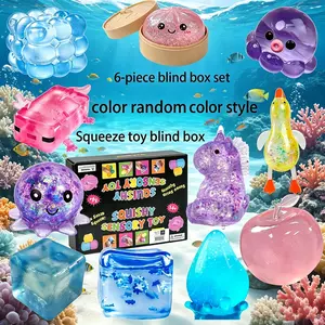 6pcs squeeze toy blind box, cute soft pressure ball filling toys in various shapes, children's school and birthday gifts, party prizes, suitable for children and can be used as Christmas, Easter gifts/colorful soft balls - color styles are random
