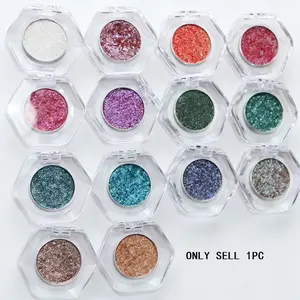 Single Color Flashing Eyeshadow, Highlighter Glitter Shimmer Eyeshadow, Potato Mud Texture, Waterproof Sweatproof, Portable Acrylic Packaging, Glitter Makeup