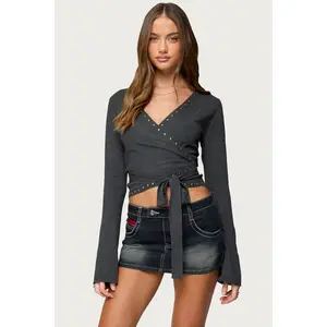 Roccia Studded Knit Wrap Top