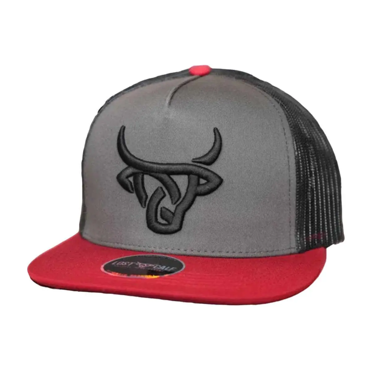 Lost Calf Unisex Rebel Flat Grey & Red Mesh Back Snapback Hat