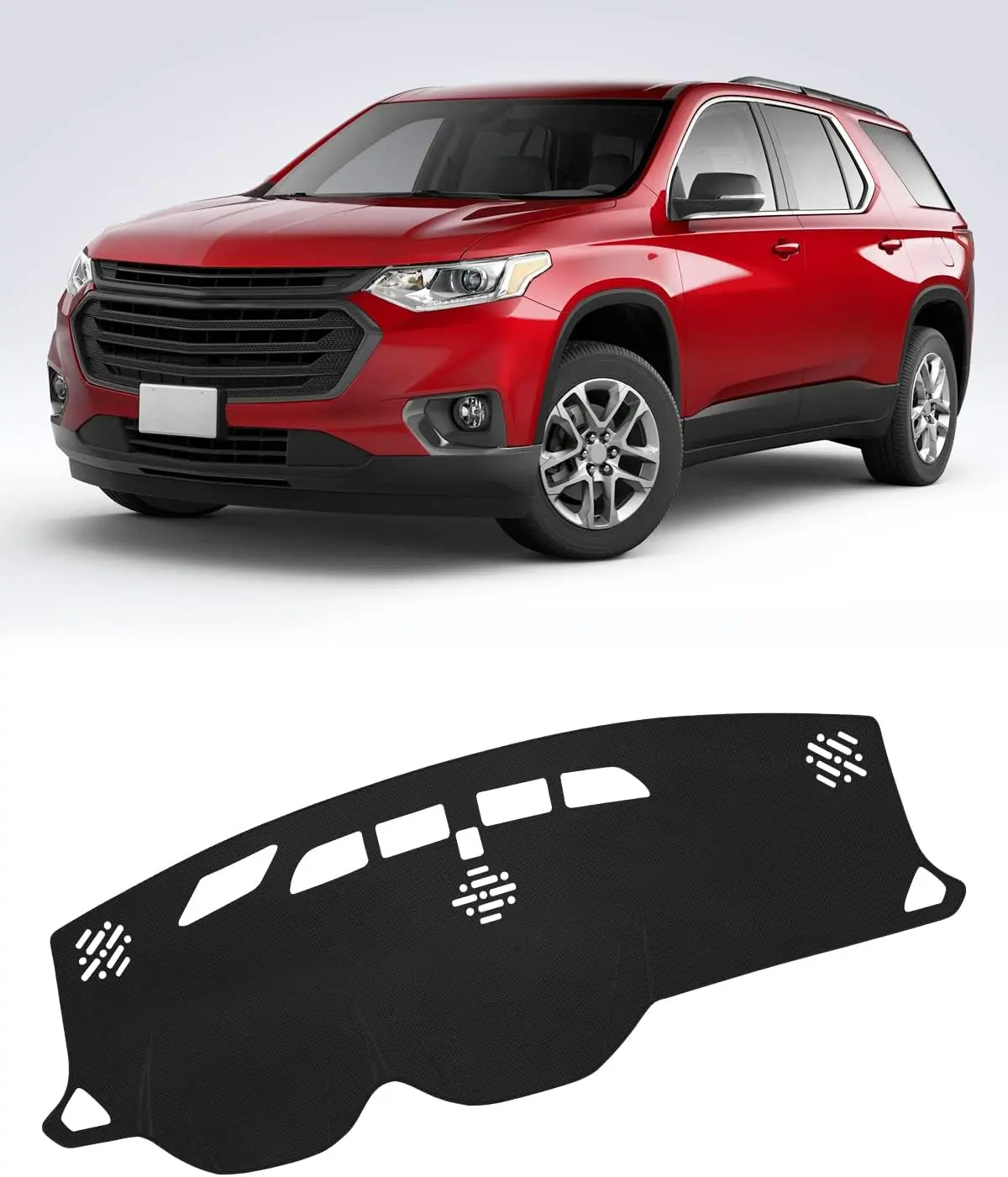 KUST Dashboard Cover for Chevrolet Traverse 2018-2023, Car Interior Kit with Mesh Fabric, No-Glare Sun Protection Sunshade Mat, Nonslip Anti-Aging Protector, Easy Installation via Sticker Straps, Black Accessories for Car