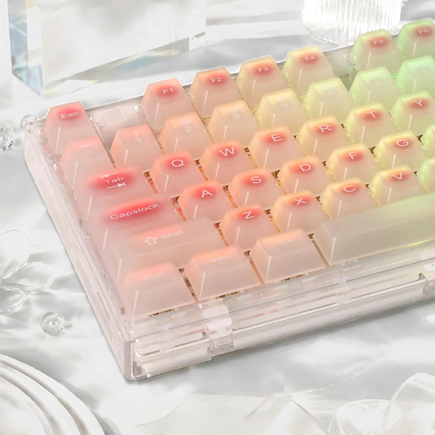 Womier Jade keycaps Clear, Translucent Jelly PC Keyboard caps,Frost Shine Through keycap Set,115-keys Cherry Profile Custom keycap for 60% 65% 75% 100% Cherry Gateron MX Mechanical Keyboard