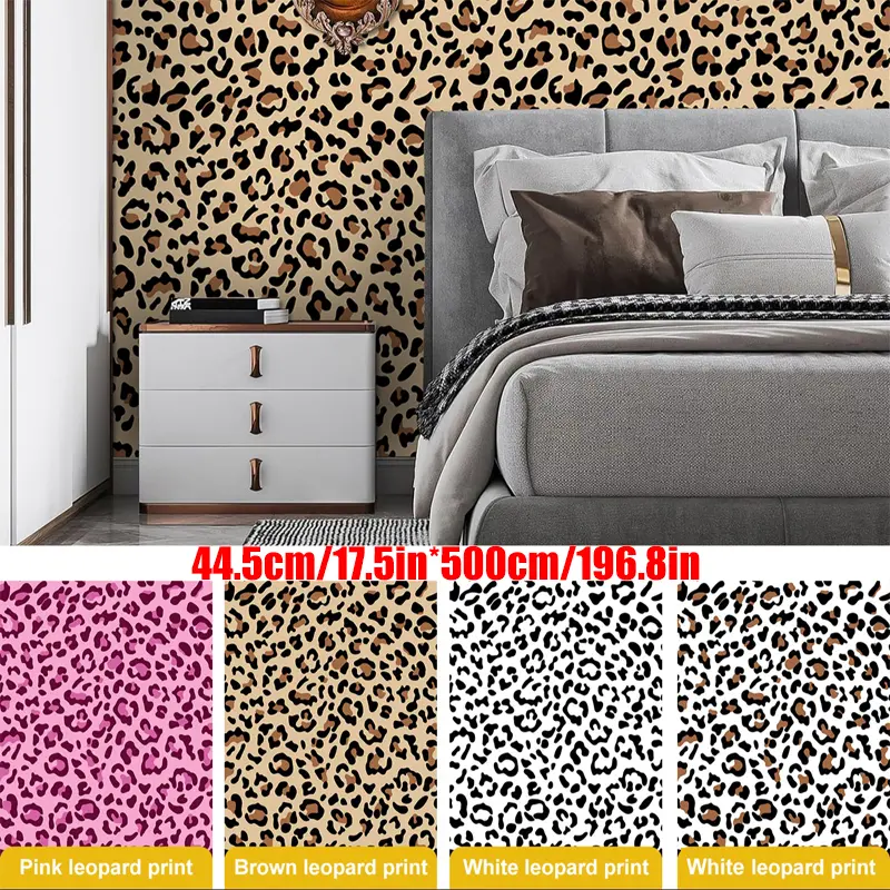 Leopard Print Self-Adhesive Wallpaper, Thick Waterproof DIY, Multiple Colors, 17.5in X 197in, Unique Fashion Leopard Contact Paper, Decorative Wallpaper, Self Stick Wallpaper