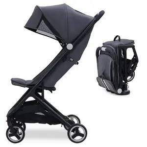 Lightweight Stroller, Compact One Hand Fold Travel Stroller for Airplane Friendly, Reclining Seat and Canopy, Smooth Suspension, Travel System Ready, Black