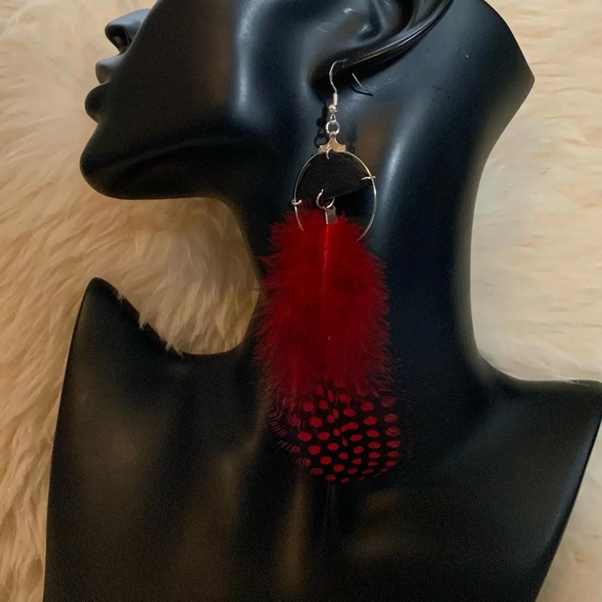 30mm Hoop Leather & Spotted Feather Earring’s