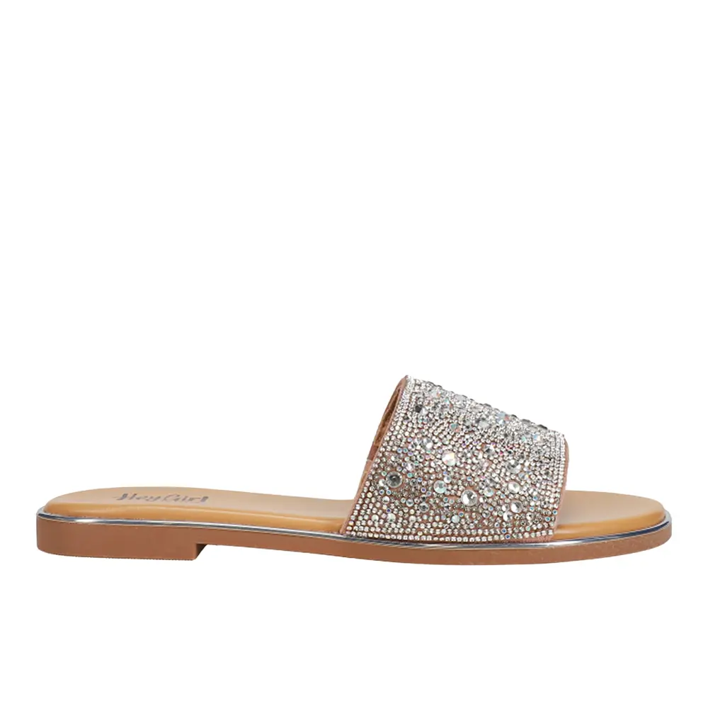 Corkys Womens Pizzazz Rhinestone Slide Casual Sandals Casual - Silver