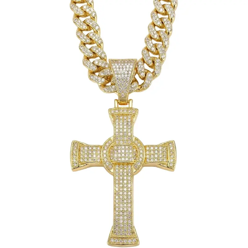 Men Iced Out Cuban Link Chain Miami Style Silver Gold Two Tone Plated Bling Rhinestone Hip Hop Diamond Necklace Heavy Duty Stackable Fashion Rapper Jewelry Gift for Party Club Daily Wear