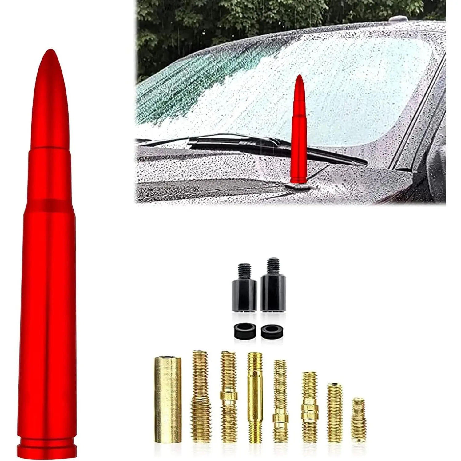 KDO 1 PC Car Bullet Antenna, 50 Cal Bullet Antenna, Antenna Topper Replacement, Heavy Duty Pickup Truck Accessories, Fit for GM Chevy Silverado 1500 2500 3500 HD GMC Sierra 1500 2500 3500 (Red)