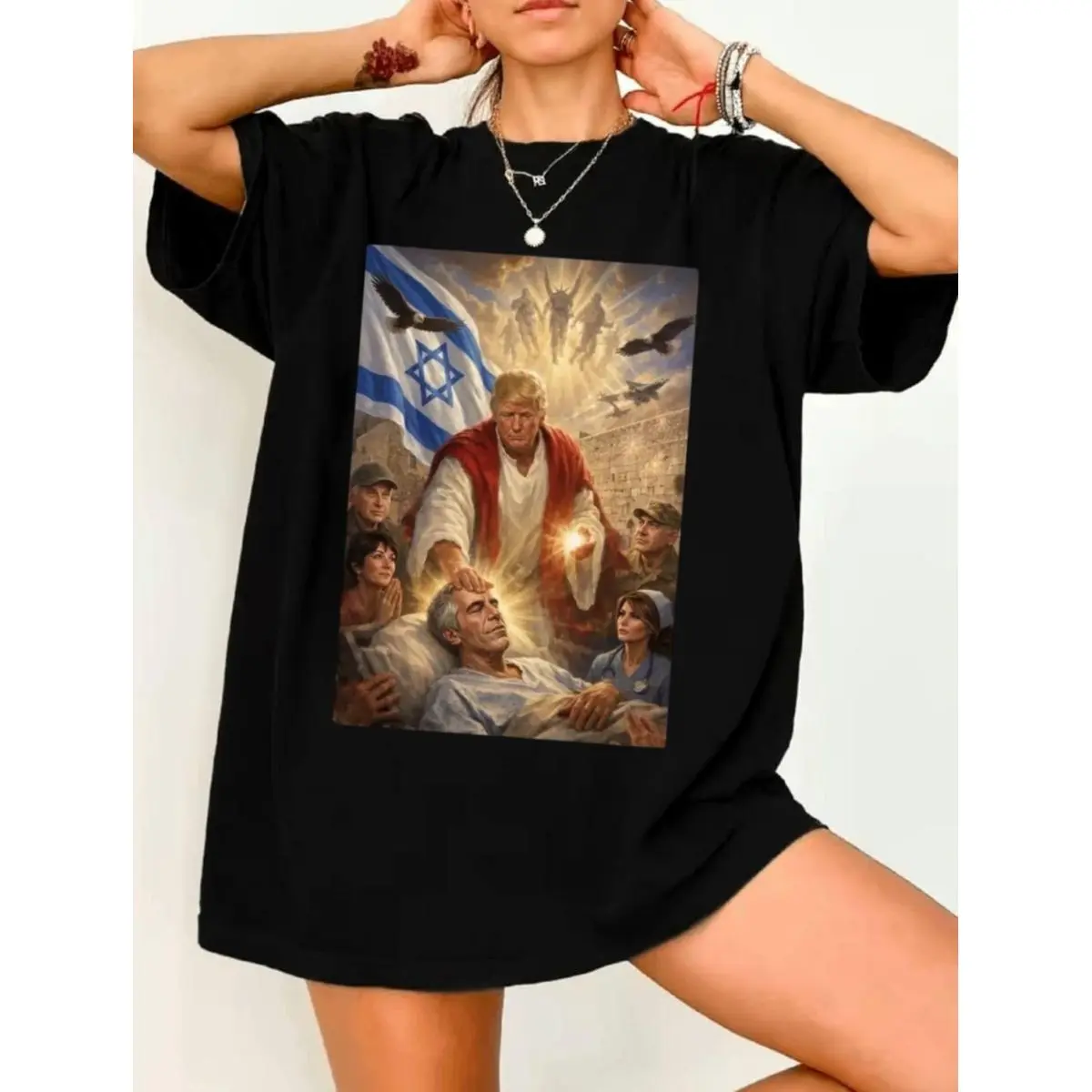Trumpp As Jesus Healing Sick Epstein Shirt, Funny Sarcastic Trumpp T Shirt, Trumpp Jesus Graphic Political Tee, Political Humor Top , Unisex Short Sleeve Tee, Crew Neck Graphic T-Shirt cotton tee