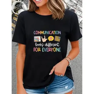 cotton Communication Looks Different For Everyone Speech Therapy T-Shirt casual Fashion graphic tees for women