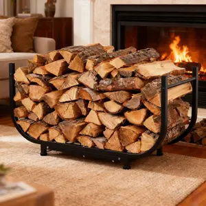 30in Rustproof Firewood Rack - Indoor Outdoor Log Storage Holder, Stable Fireplace Decor Organizer, Black (for Camping & Indoor & Outdoor Use) Portable daily practical tool