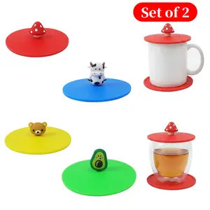 2-Piece Silicone Cup Lid and Coaster Set, Cute Cartoon Figure Mug Cover, Suction Seal, Dust-Proof, Food Grade Silicone, Universal Fit