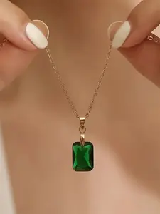 1 PC Pretty Green Cubic Zirconia Necklace Pendant Chic Gorgeous Jewelry For Women For Valentine's Day Gift Wedding Engagement Anniversary Party Jewelry