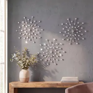 3-piece set. Silver star-shaped wall decoration home decor metal shiny crystal rhinestone sun-shaped wall decoration shiny rhinestone art ornament Silver - 13.5inch