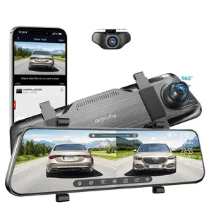 10'' Rear View Mirror Camera Full Touch Screen Mirror Dash Cam, Dual Camera Front 1080P And Rear 720P Backup Camera, App Control With WiFi, Voice Control, WDR Night Vision, 24 Hours Parking Mode, G-Sensor