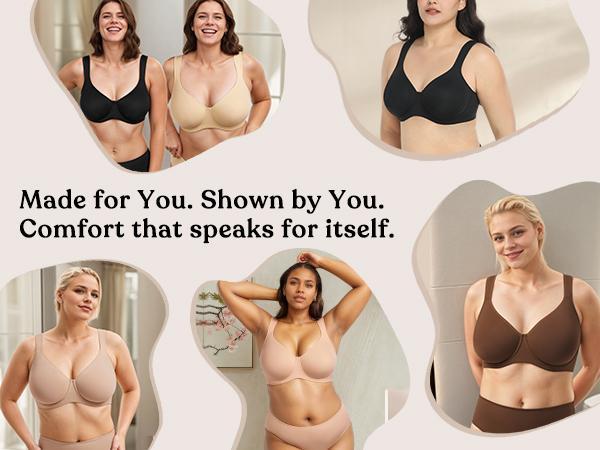 HSIA Joan Comfortzone Plus Size Soft Unlined T-Shirt Minimizer Bra Underwire Full Coverage 1/4 Inch Reducing Effect Seamless Support SpringStatements