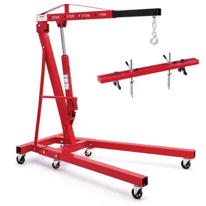 2 Ton Folding Hydraulic Engine Hoist with 59 in Load Leveler 4400 LBS Capacity Heavy Duty Cherry Picker 6 Swivel Wheels&Hydraulic Pump Adjustable Boom (0.5T-2T) for Garage Workshop Warehouse Red, 4400 Lbs Cap., Heavy Steel