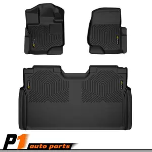 TPE Custom Weatherbeater Floor Mats, Black Anti-Slip Car Interior Accessory, Fits 2015-2024 Ford F150 Super Crew (94041), Truck Accessory