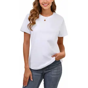 100% Cotton Basic T Shirts for Women Crew Neck Short Sleeve Summer Solid Loose Fit Plain Workout Tops, Undershirts,Casual,Fashion Summer