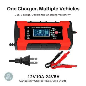 SUHU 12V & 24V 10A Fast Car Battery Charger, Fully-Automatic Smart Maintainer & Desulfator with Temperature Compensation