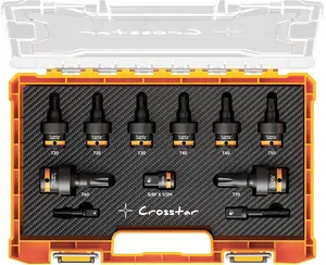 Crosstar 11PCs 3/8" & 1/2" Drive Impact Torx Swivel Socket Set (T25-T70) | CR-MO Wobble Star Sockets, Clear-View Case & EVA Foam Organizer for Tight Spaces