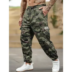 Men's camouflage multi pocket workwear, ankle tied casual pants Drawstring elastic waist loose outdoor workwear sports pants Multi colored camouflage versatile commuting workwear pants