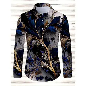 Men's retro floral print long sleeved shirt, suitable for spring and autumn, casual and comfortable shirt as a gift Vintage Clothing Menswear