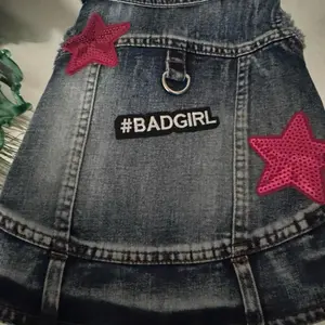 Pet Jean Jacket Size Large with #BADGIRL Patch and Pink Stars