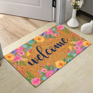 Welcome Mat Front Door Rubber Doormat 60x80 Inch Spring Blossom Floral Pattern Waterproof Non Slip Heavy Duty Outdoor Entrance Rug for Porch Patio Garden Low Profile All Weather Decorative Home Decor