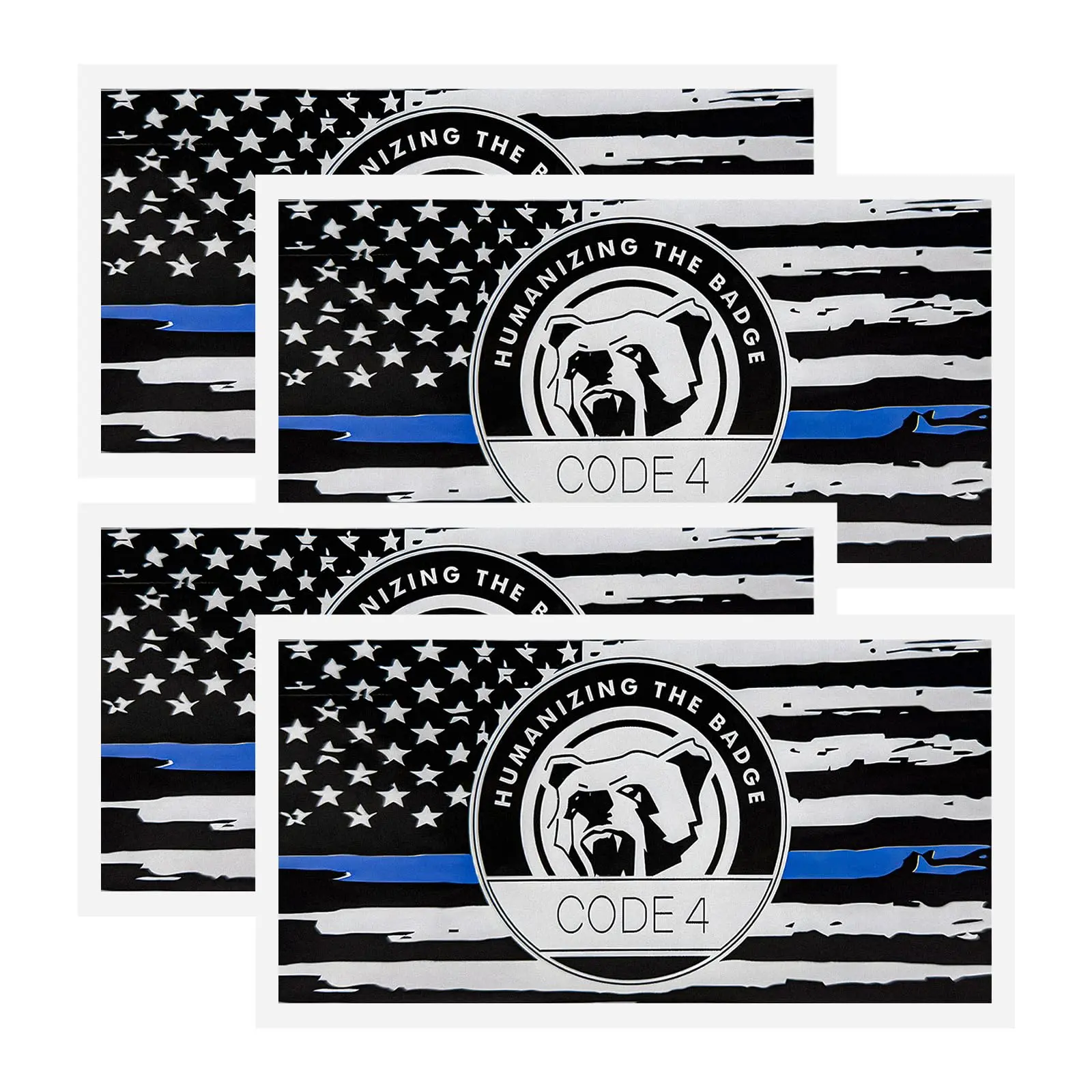 4PCS Thin Blue Line Sticker Code 4, Police Support Sticker American Flag Thin Line Decal, Waterproof Thin Line Flag Stickers Support Law Enforcement for Car Window Laptop (Larger)