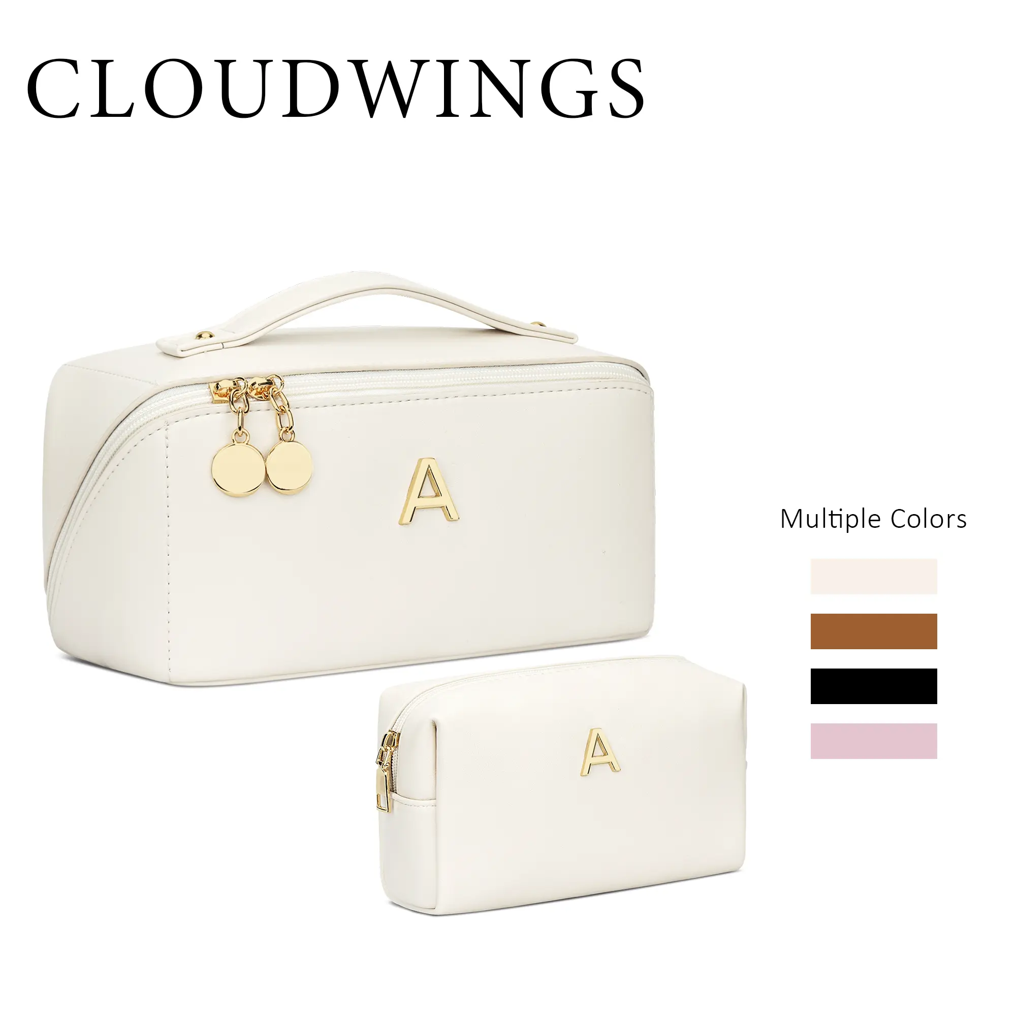 CLOUDWINGS Birthday Gifts for Women Teen Girl, Personalized Initial Makeup Organizer Bag Set, Open Flat Travel Cosmetic Bag With Clear Divider and Handle,back to school,back to school shopping,travel essentials