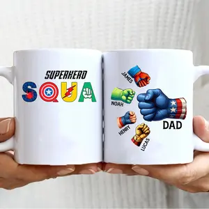 Custom Up to 6 Kids Holding Dad‘s Hand Mug, Super Squad Mug , Father's Day Fist Bump Mug , Dad and Children Hands  Mug