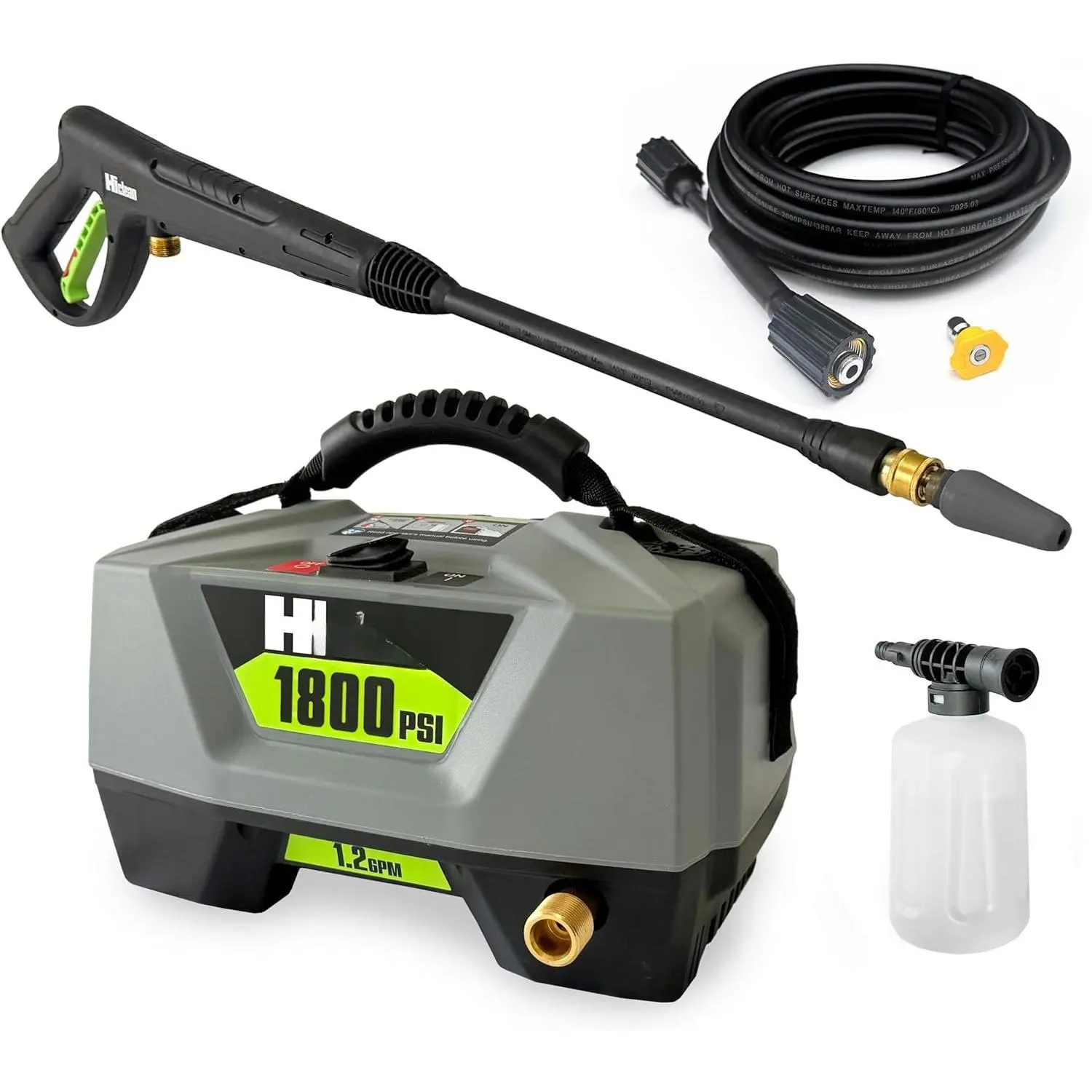 Portable Power Pressure Washer, 1800 PSI Electric Washer with Multi-Nozzle Attachment, Hose Set, Kayak Handle, Cannon/Turbo/Fan Nozzles, Compact Design, ETL Certified for Deck Cleaning, Outdoor Use