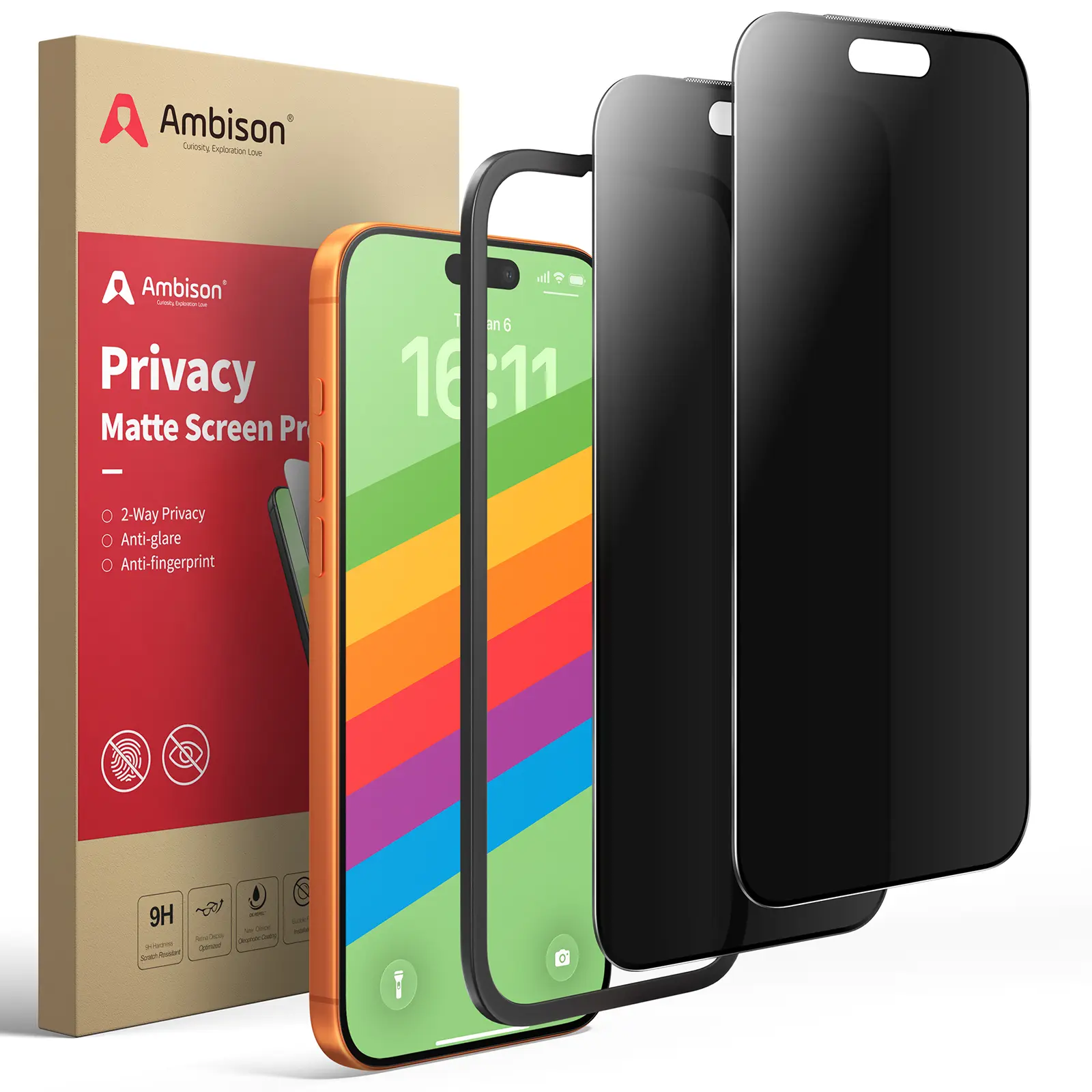 Ambison 2-Pack Matte Screen Protector for iPhone 17/16/15/14/13 Pro Max, with Easy Installation Tool | Anti-Spy, Anti-Glare, Full Coverage Tempered Glass Film | Anti-Fingerprint, Bubble-Free, Case-Friendly, Silk-Smooth, Shockproof Protection. Summ