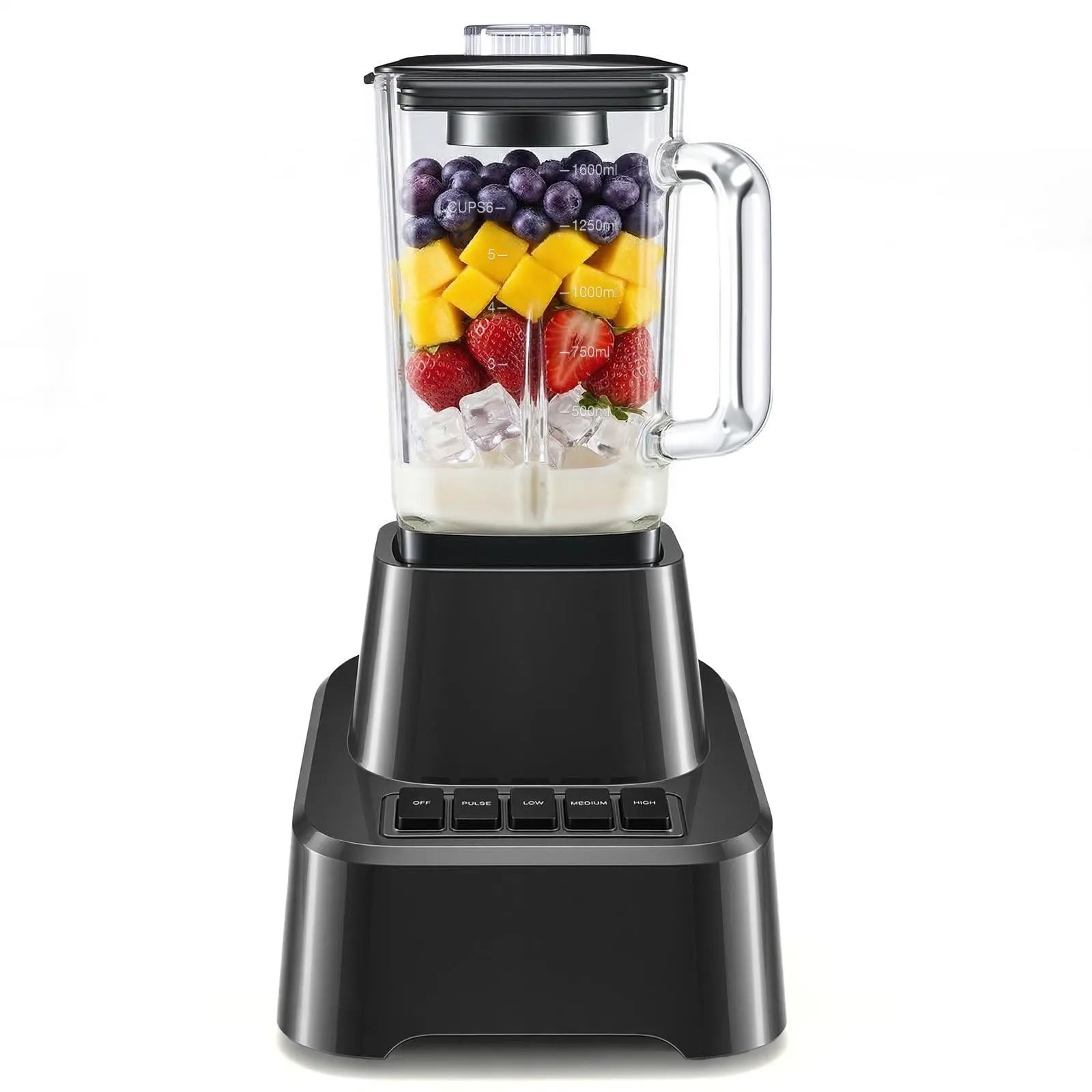 Professional Blender for Smoothies 850W Peak Power, Full-Size Kitchen Blender with 54oz Glass Pitcher, 4 Speeds with Pulse for Ice Crushing Frozen Fruits, Dishwasher Safe